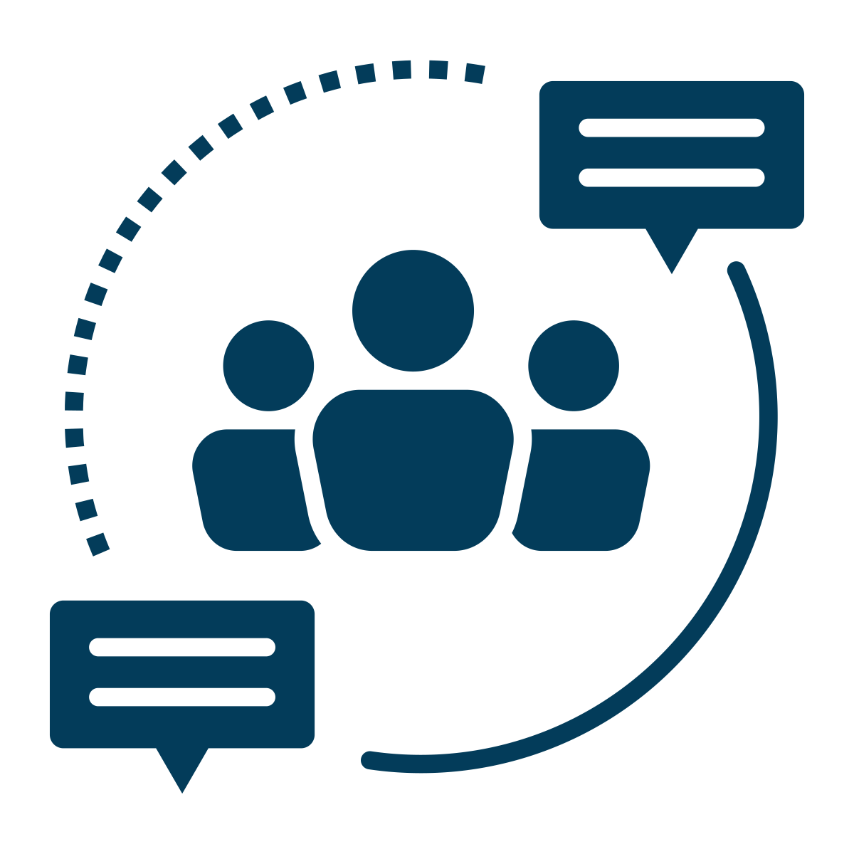 Corp with three people in blue in a circle